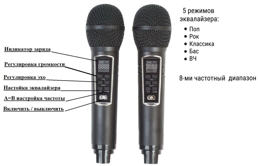 Караоке система с двумя радиомикрофонами SORDA SD-2109 Brown