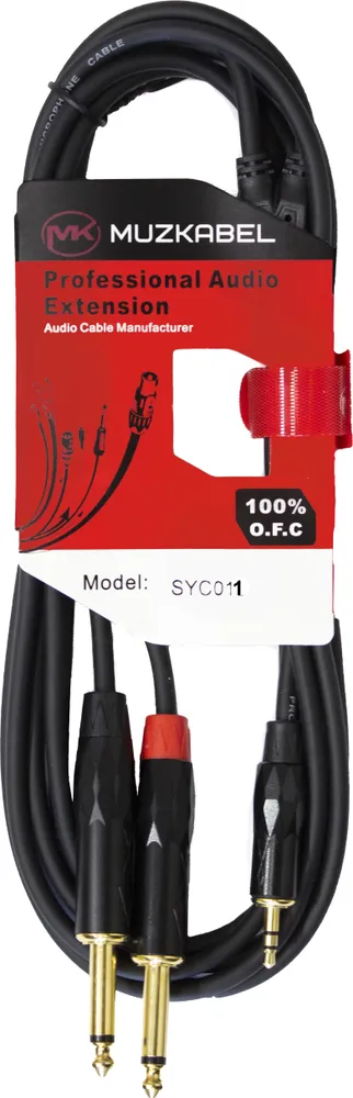 Аудио кабель MUZKABEL SYC013 - 3 метра, MINI JACK (3.5) - 2JACK (моно)