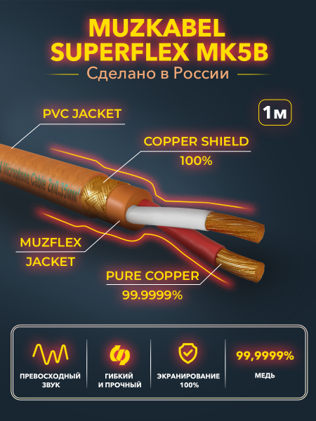 Микрофонный кабель - MUZKABEL MK5B, 2 х 0.35 мм², Полупрозрачный коричневый