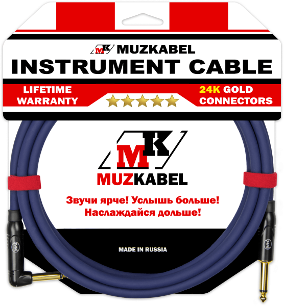 Гитарный кабель MUZKABEL JFNIK4S(R) - 6 метров, JACK - JACK (Угловой)